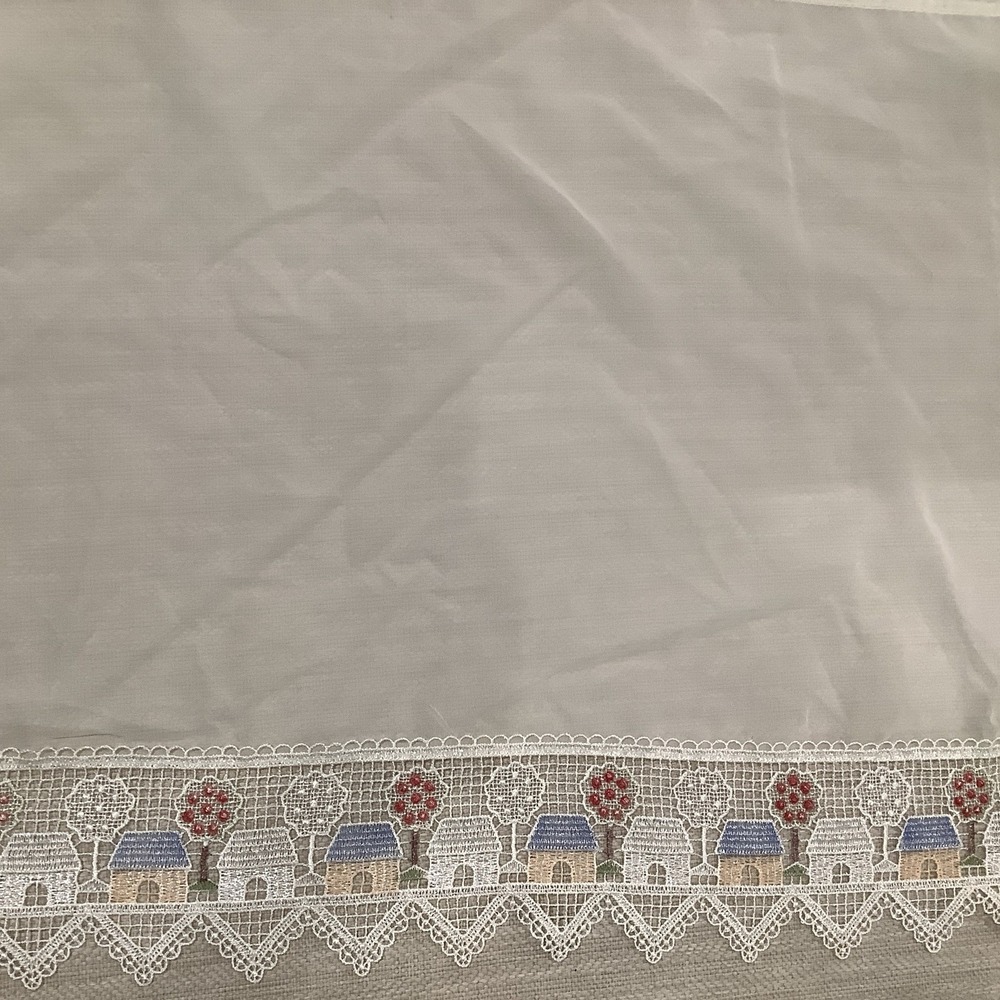 Vintage 1970s sheer cafΓ© curtains lace cut out cottage apple tree 23x30
